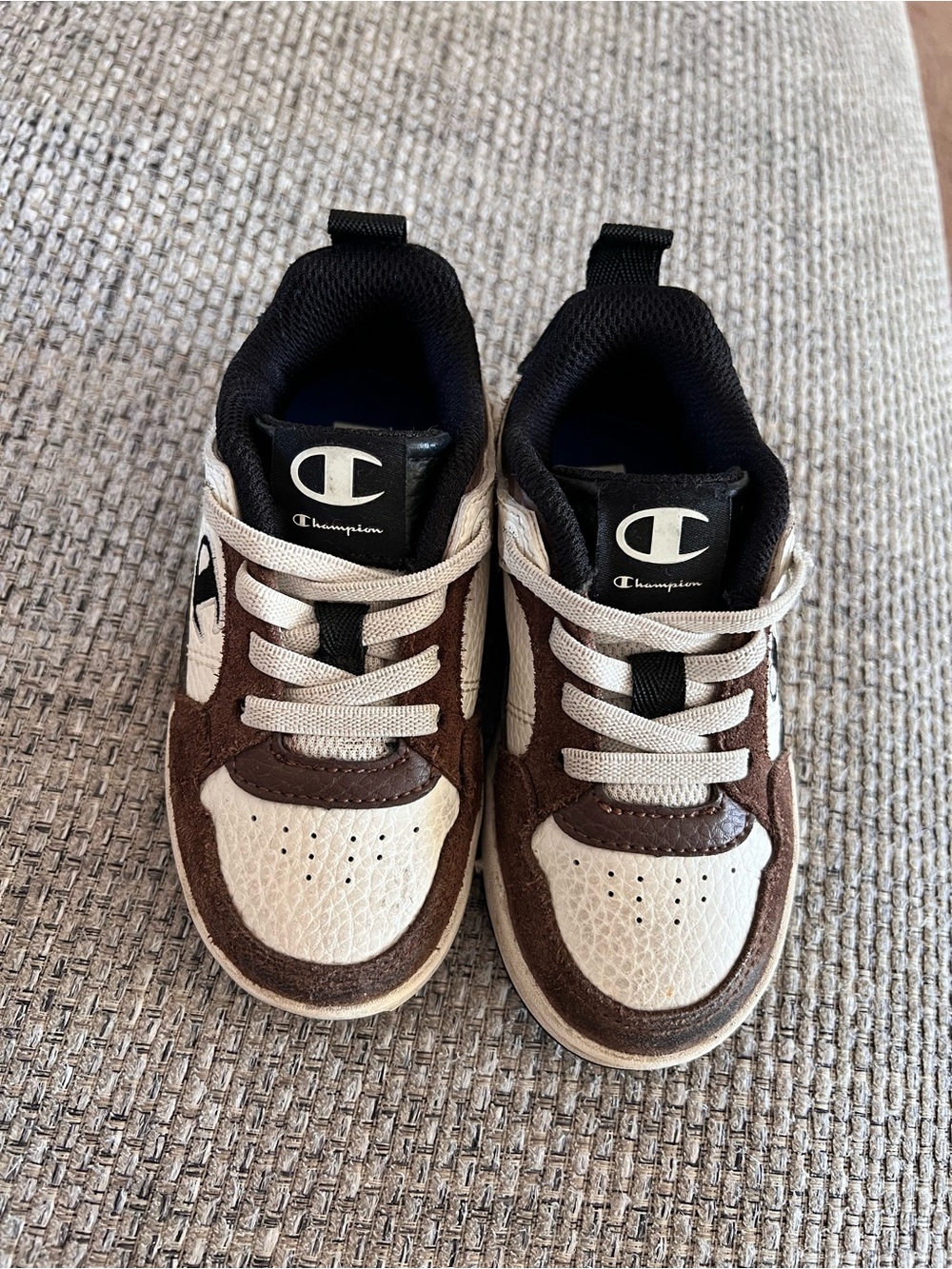 Champion Kids Brown and Cream Low-Top Sneakers with Black Accents